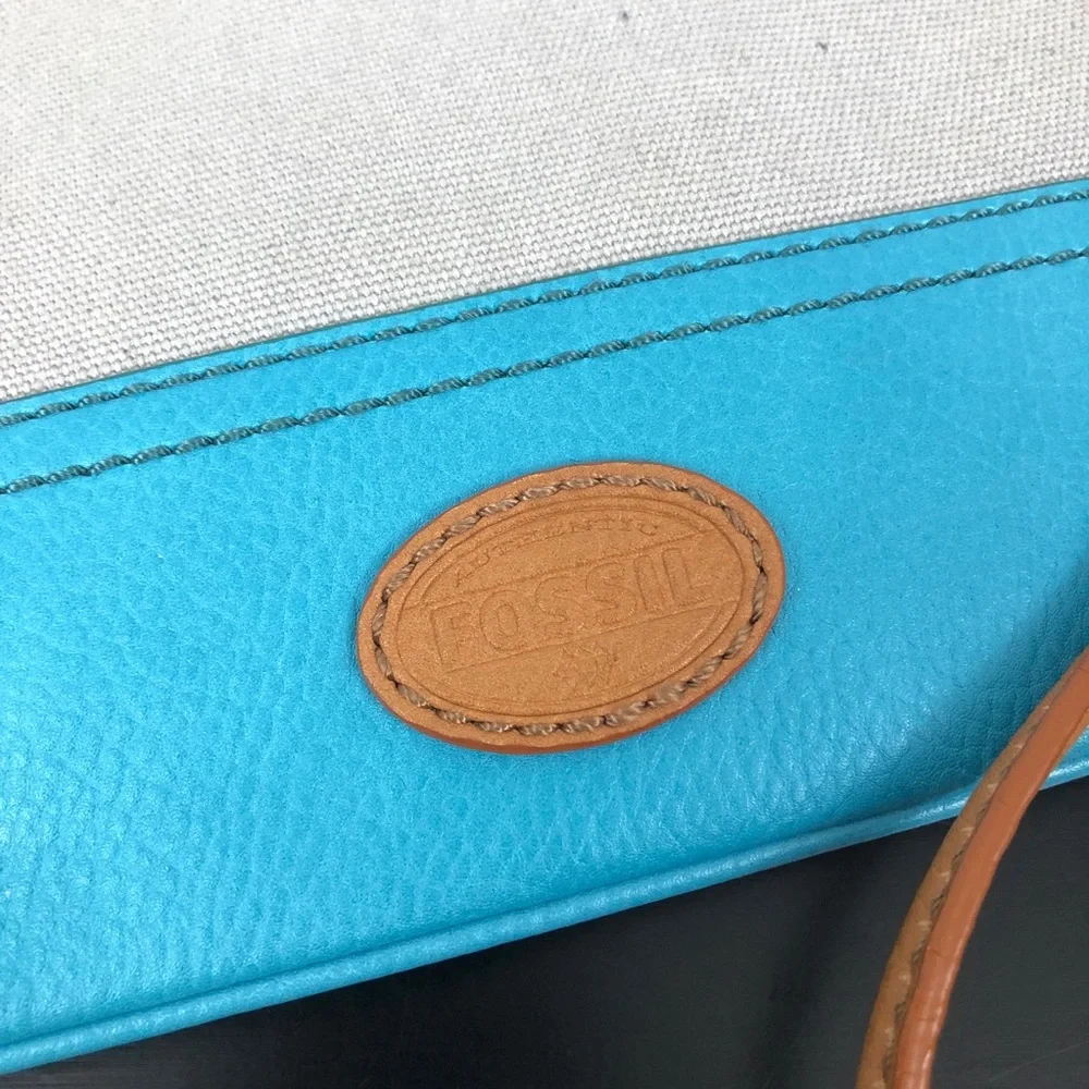 Fossil Two Tone Canvas & Leather Crossbody Bag